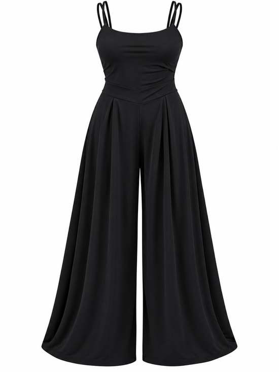 HALARA Pants - Halara Black Wide-Leg Strappy Easy Peezy Twisted Back Jumpsuit Size Large